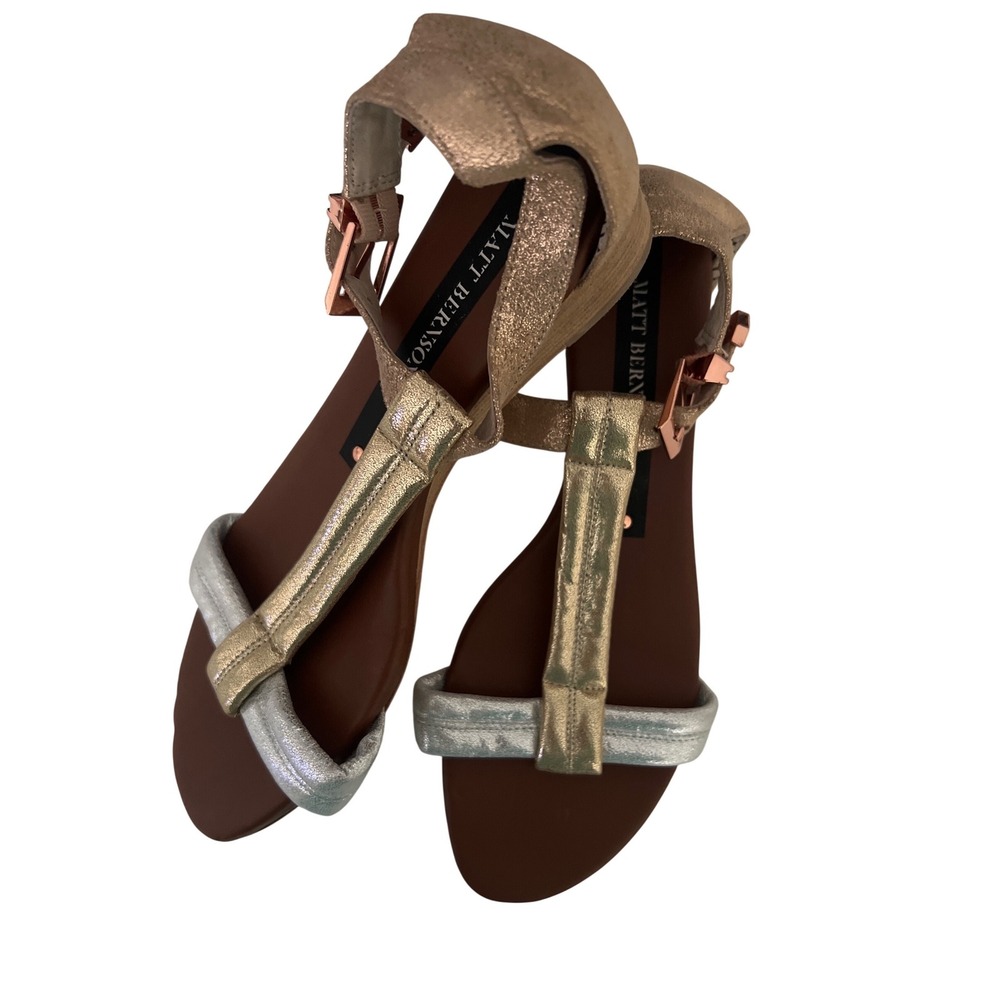 Matt Bernson Metallic Leather Wedge Sandals Gold Silver Rose Gold Womens 8
